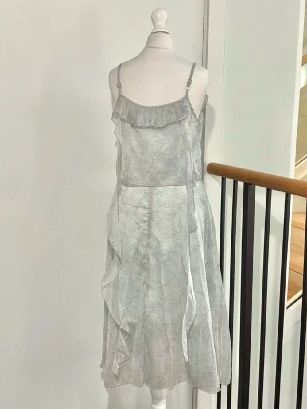 Light Silver Ruffle-Tier Maxi Dress with Spaghetti Straps - Picture 2 of 2